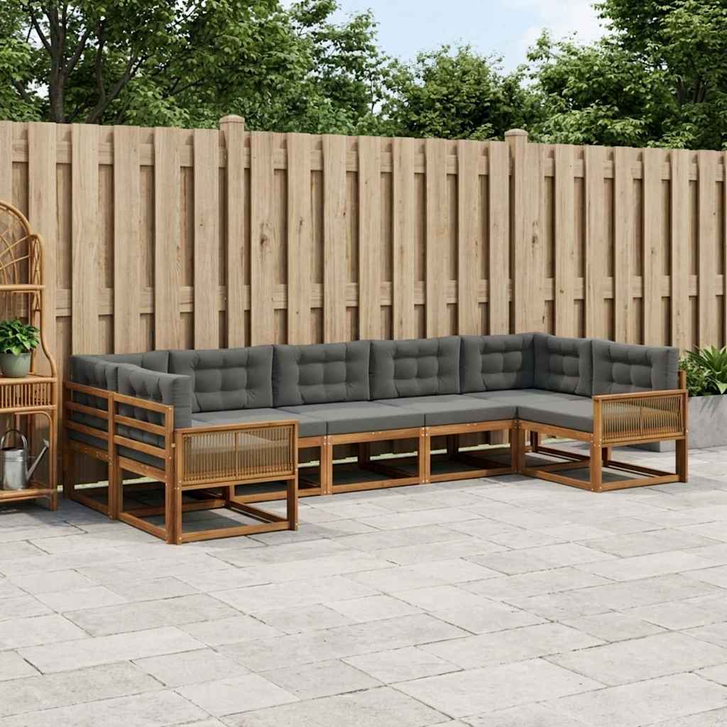 vidaXL Σειρά Καναπέ Εξωτερικού με μαξιλάρι 7 pcs Φυσικό και Ανθρακί