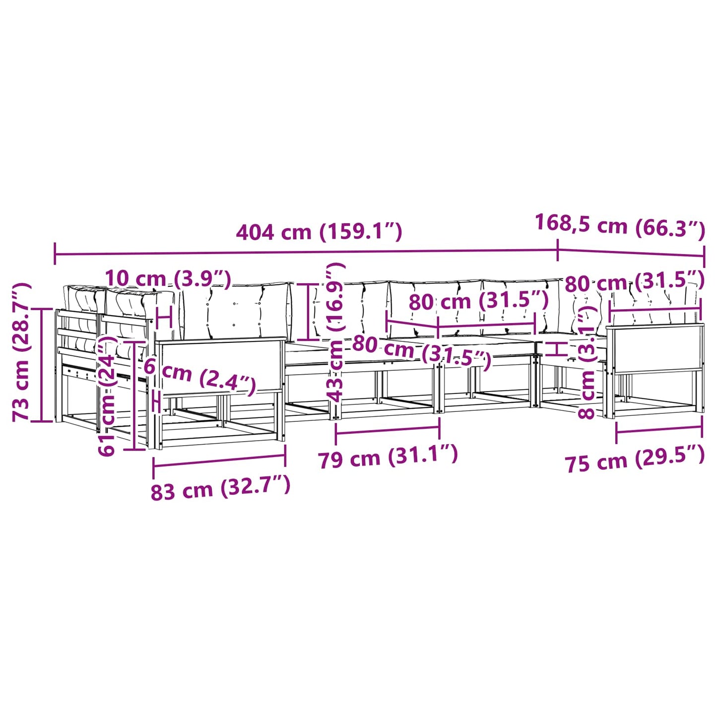vidaXL Σειρά Καναπέ Εξωτερικού με μαξιλάρι 7 pcs Φυσικό και Ανθρακί