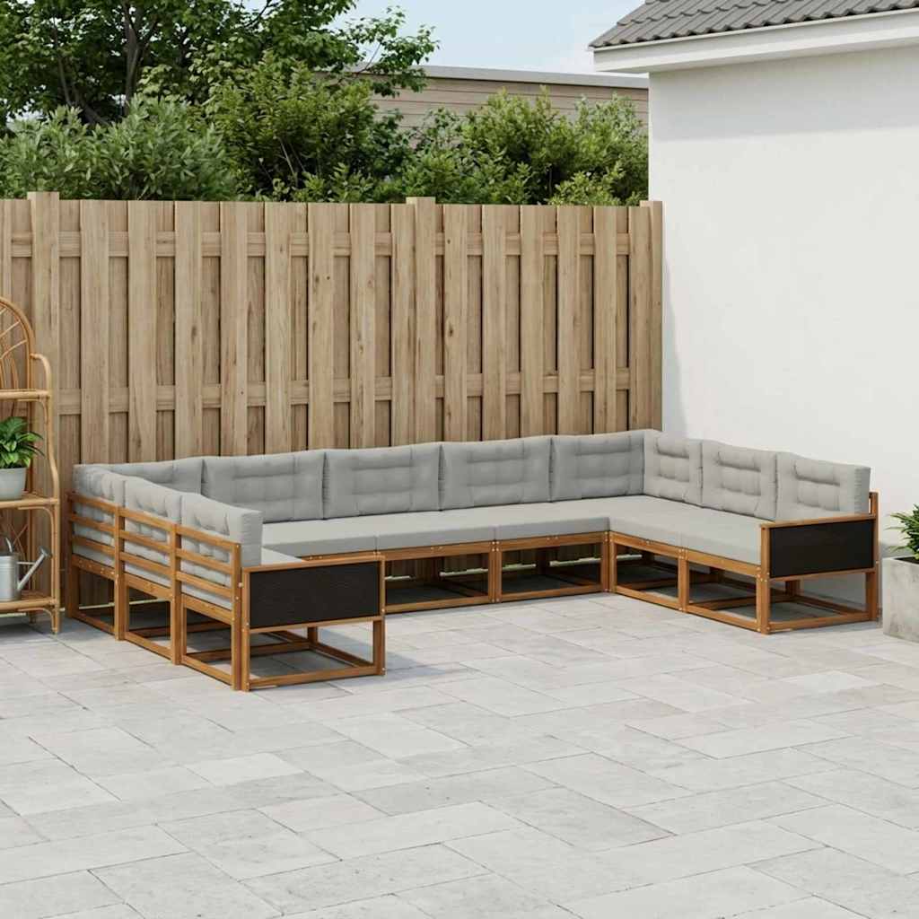 vidaXL Σειρά Καναπέ Εξωτερικού 9 pcs Φυσικό και Ανοιχτό Γκρι