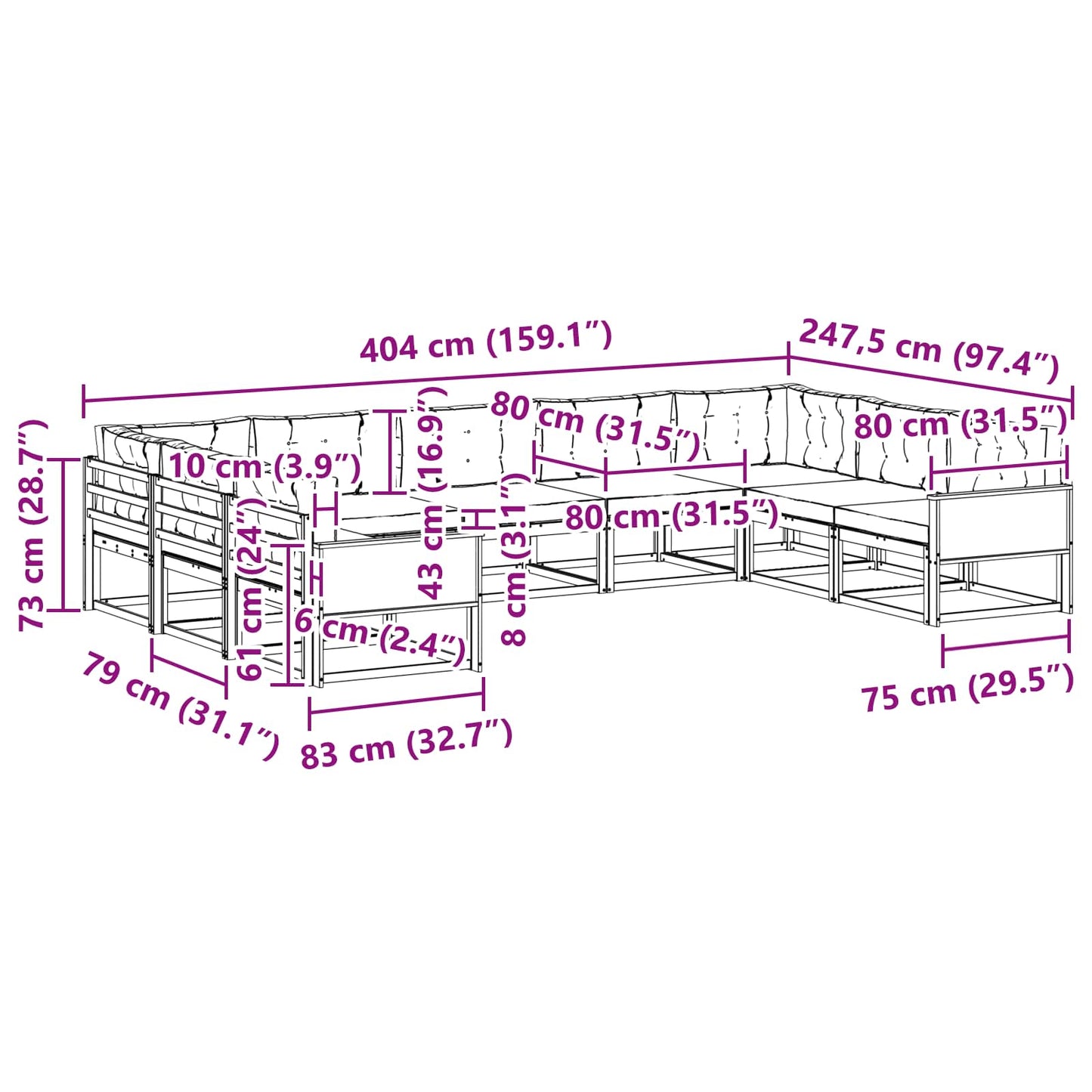 vidaXL Σειρά Καναπέ Εξωτερικού 9 pcs Φυσικό και Ανοιχτό Γκρι