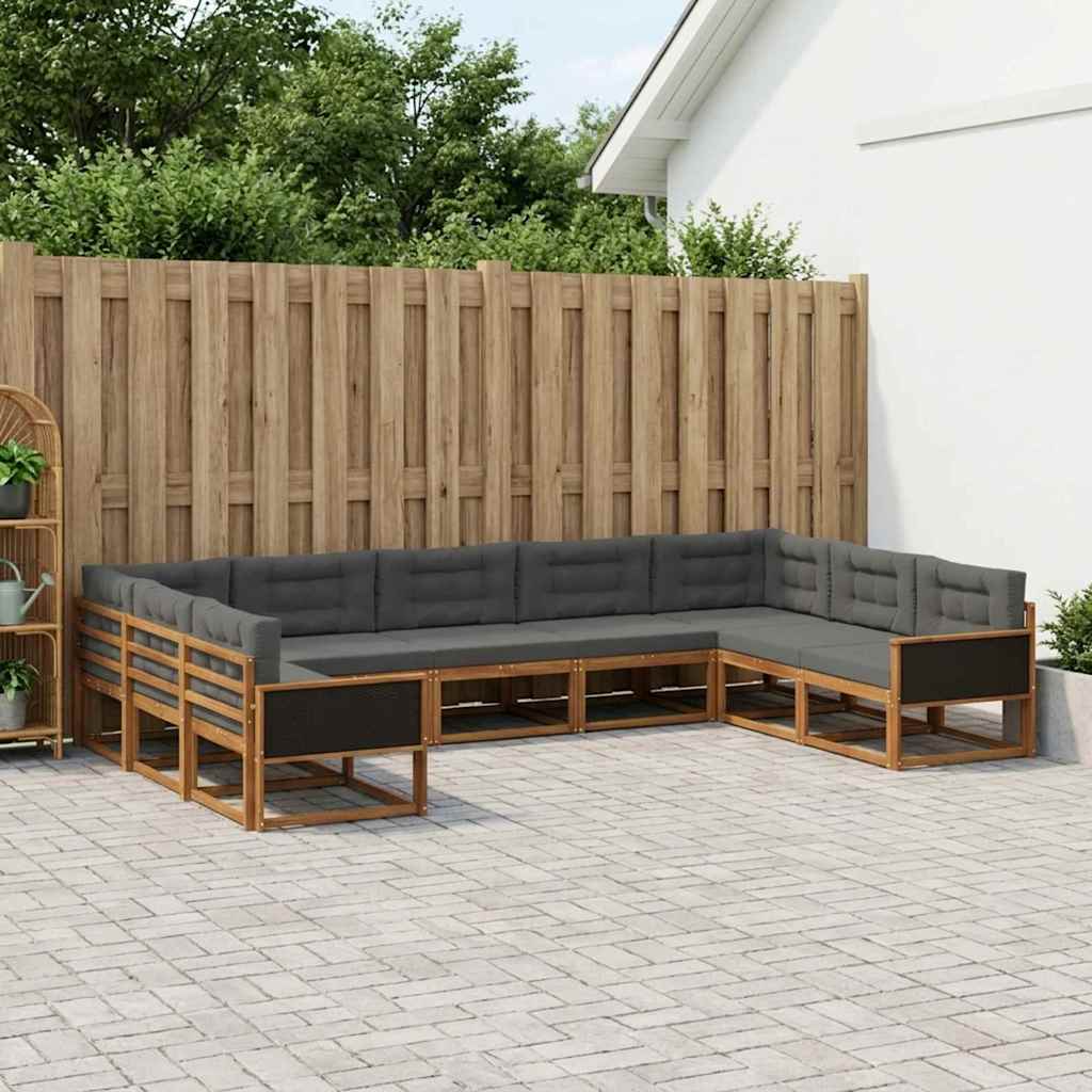 vidaXL Σειρά Καναπέ Εξωτερικού με μαξιλάρι 9 pcs Φυσικό και Ανθρακί