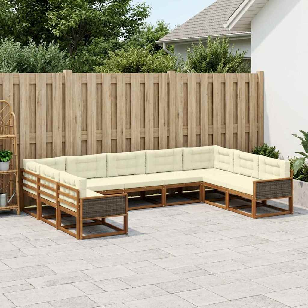 vidaXL Σειρά Καναπέ Εξωτερικού με μαξιλάρι 9 pcs Φυσικό και Κρέμα