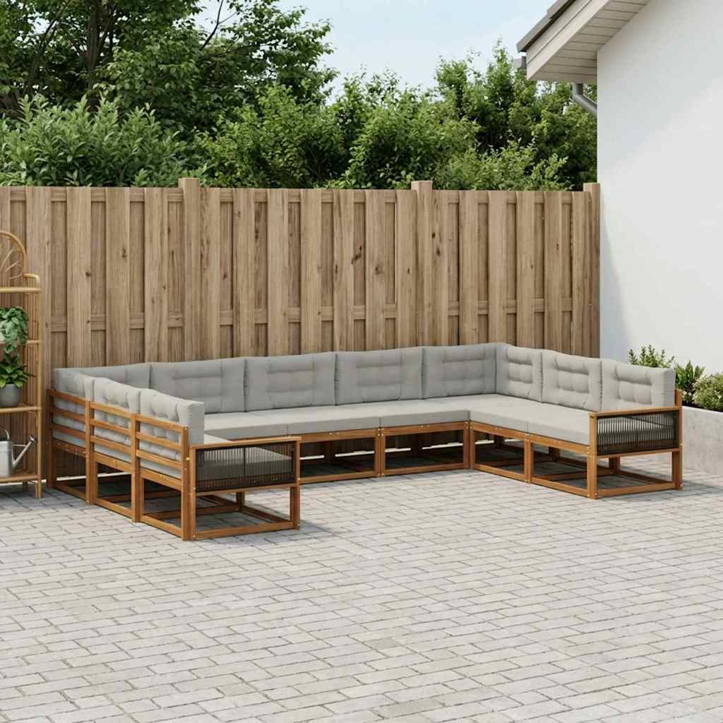 vidaXL Σειρά Καναπέ Εξωτερικού 9 pcs Φυσικό και Ανοιχτό Γκρι