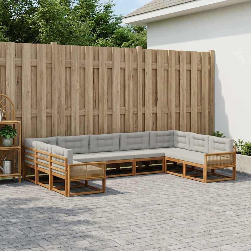 vidaXL Σειρά Καναπέ Εξωτερικού 9 pcs Φυσικό και Ανοιχτό Γκρι