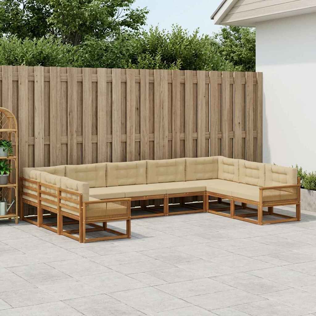 vidaXL Σειρά Καναπέ Εξωτερικού με μαξιλάρι 9 pcs Φυσικό και Μπεζ