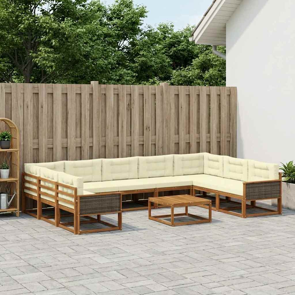 vidaXL Σειρά Καναπέ Εξωτερικού με μαξιλάρι 10 pcs Φυσικό και Κρέμα