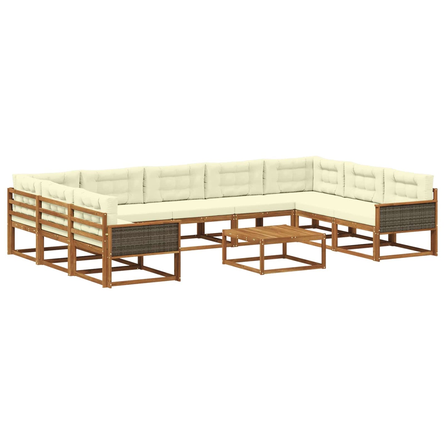 vidaXL Σειρά Καναπέ Εξωτερικού με μαξιλάρι 10 pcs Φυσικό και Κρέμα