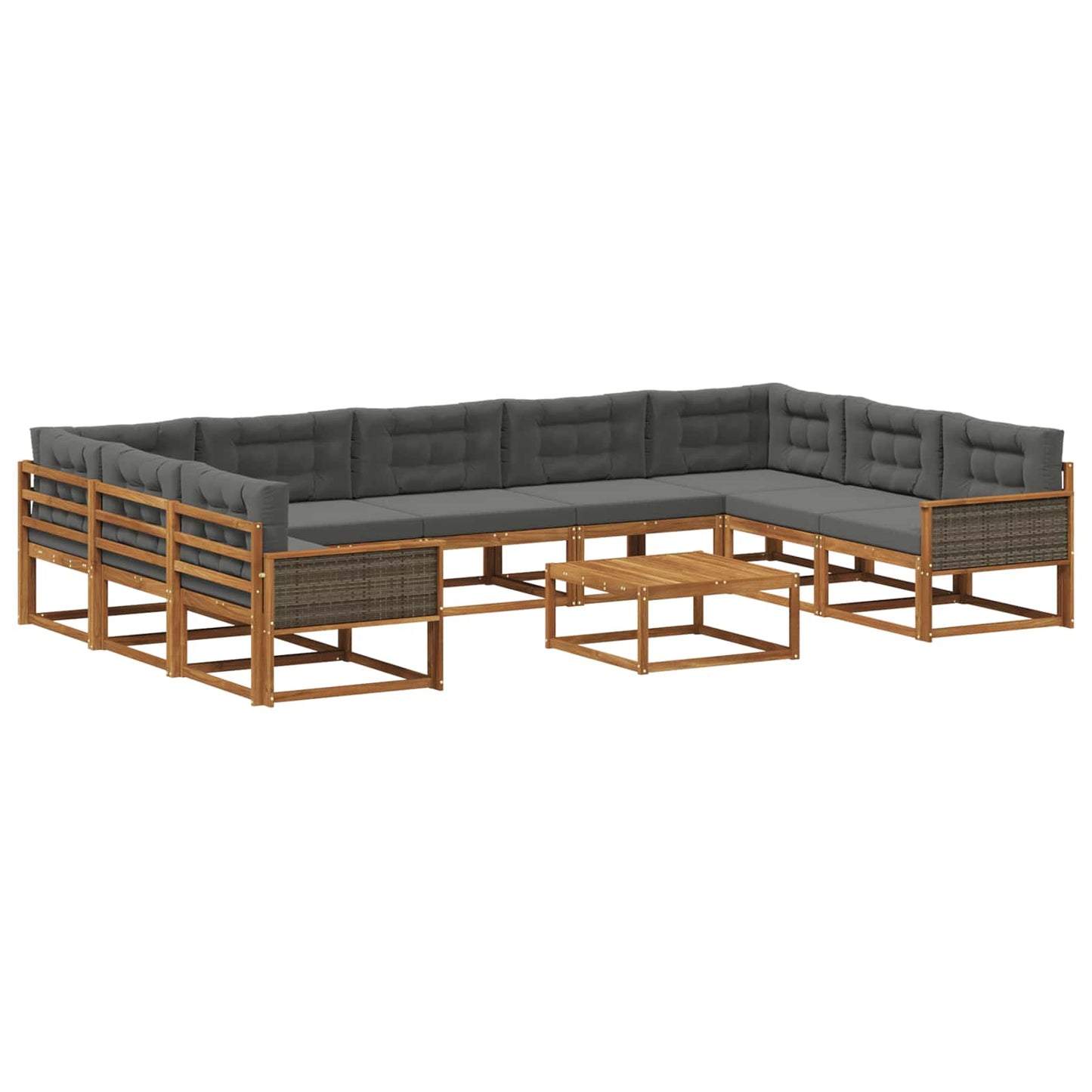 vidaXL Σειρά Καναπέ Εξωτερικού με μαξιλάρι 10 pcs Φυσικό και Ανθρακί