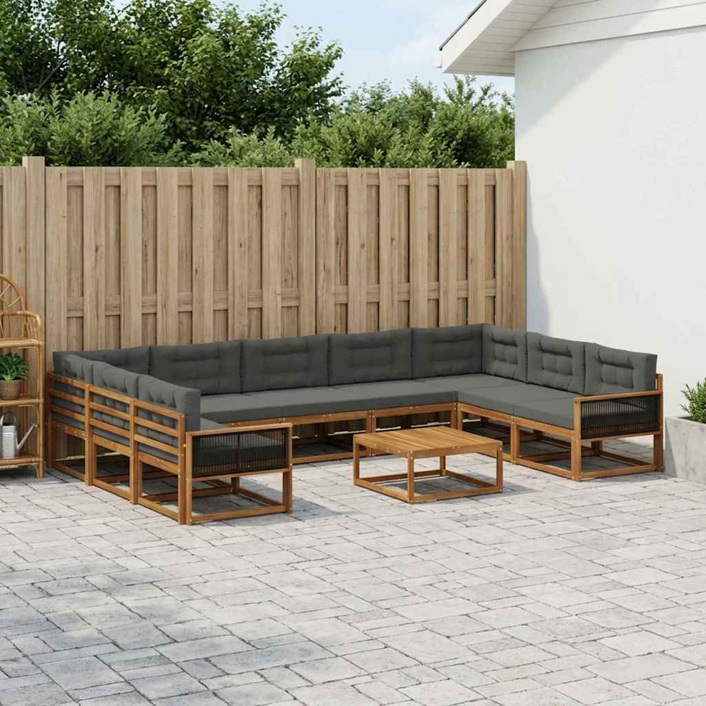 vidaXL Σειρά Καναπέ Εξωτερικού με μαξιλάρι 10 pcs Φυσικό και Ανθρακί