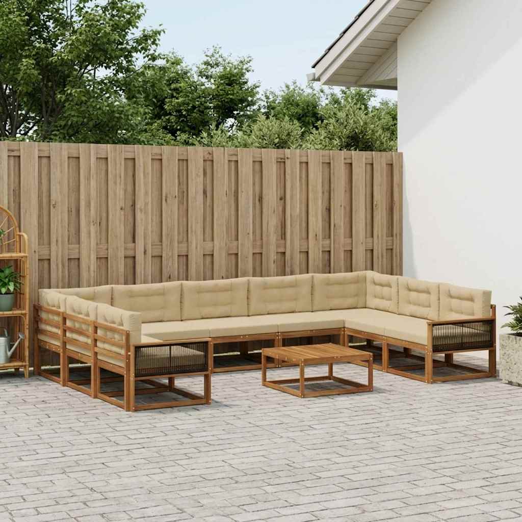 vidaXL Σειρά Καναπέ Εξωτερικού με μαξιλάρι 10 pcs Φυσικό και Μπεζ