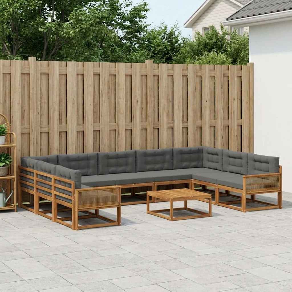 vidaXL Σειρά Καναπέ Εξωτερικού με μαξιλάρι 10 pcs Φυσικό και Ανθρακί