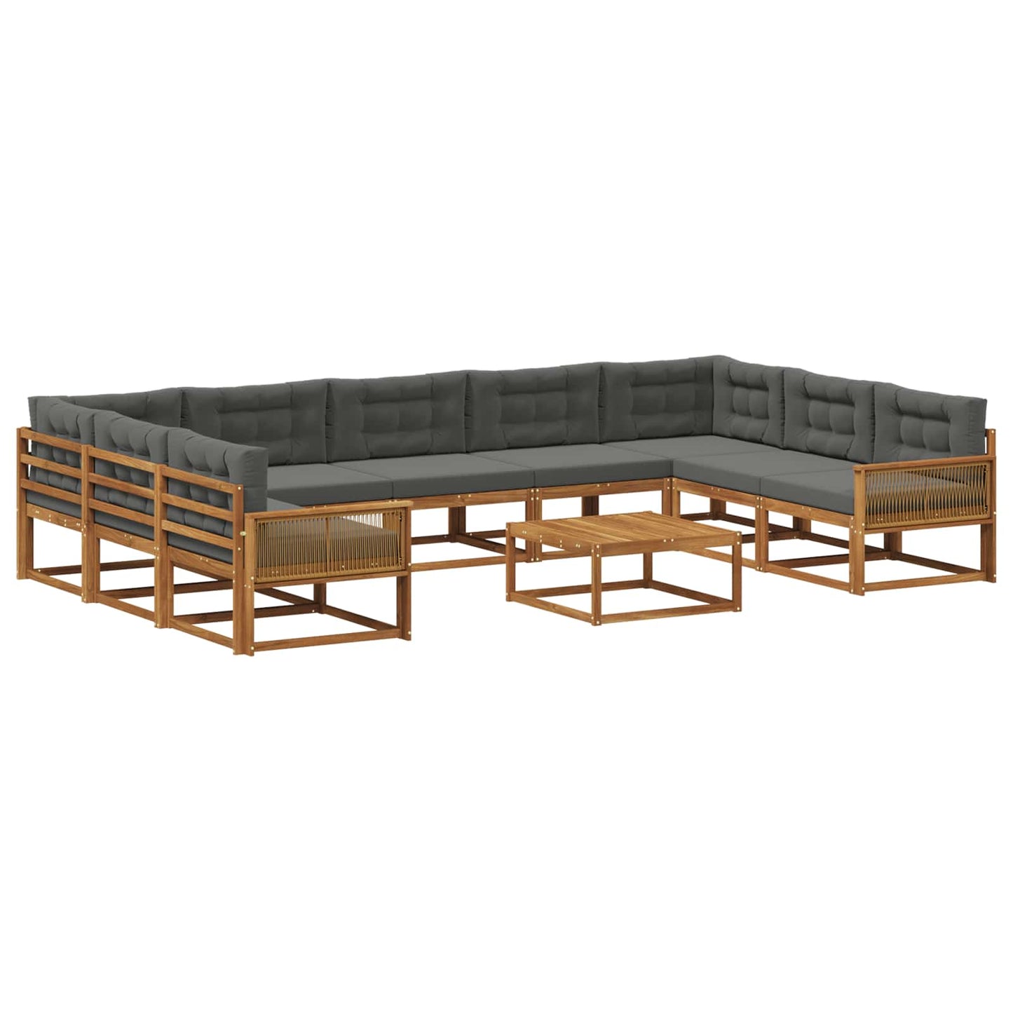 vidaXL Σειρά Καναπέ Εξωτερικού με μαξιλάρι 10 pcs Φυσικό και Ανθρακί