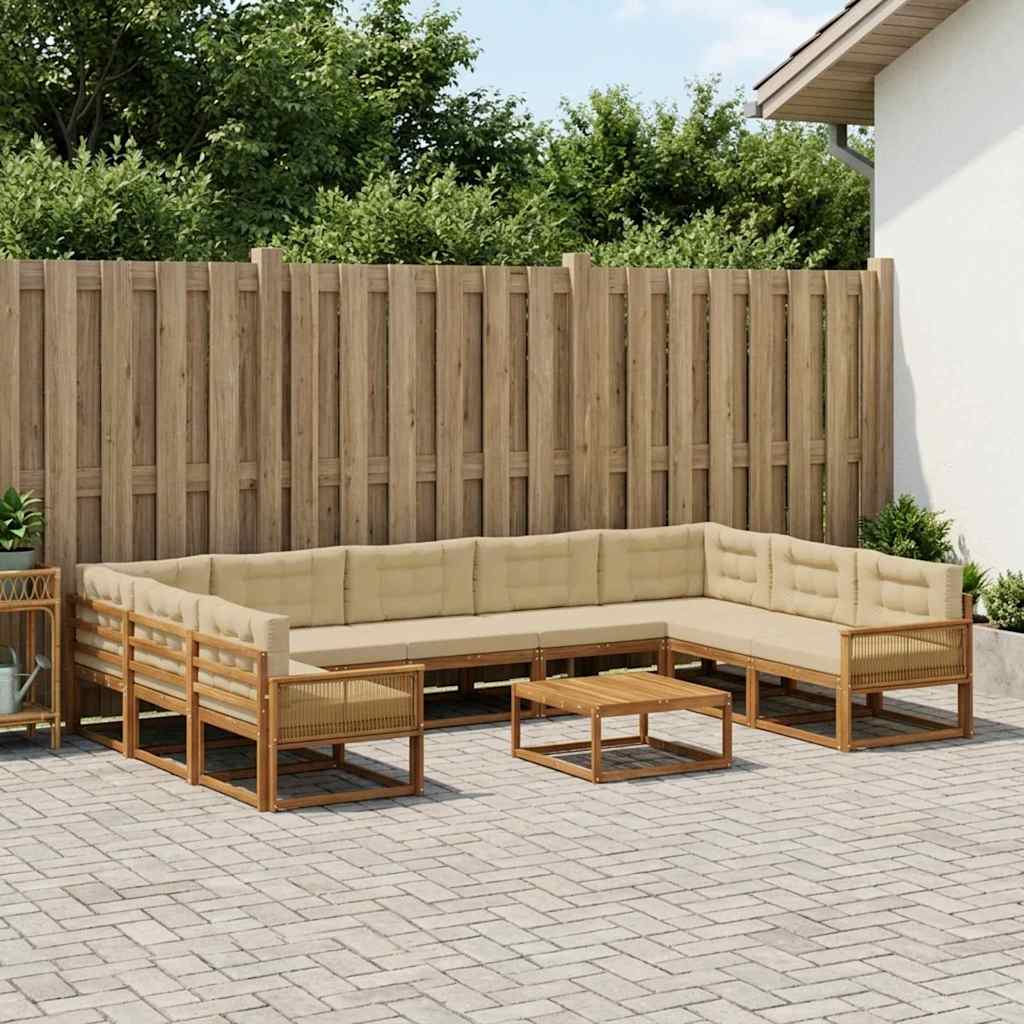 vidaXL Σειρά Καναπέ Εξωτερικού με μαξιλάρι 10 pcs Φυσικό και Μπεζ