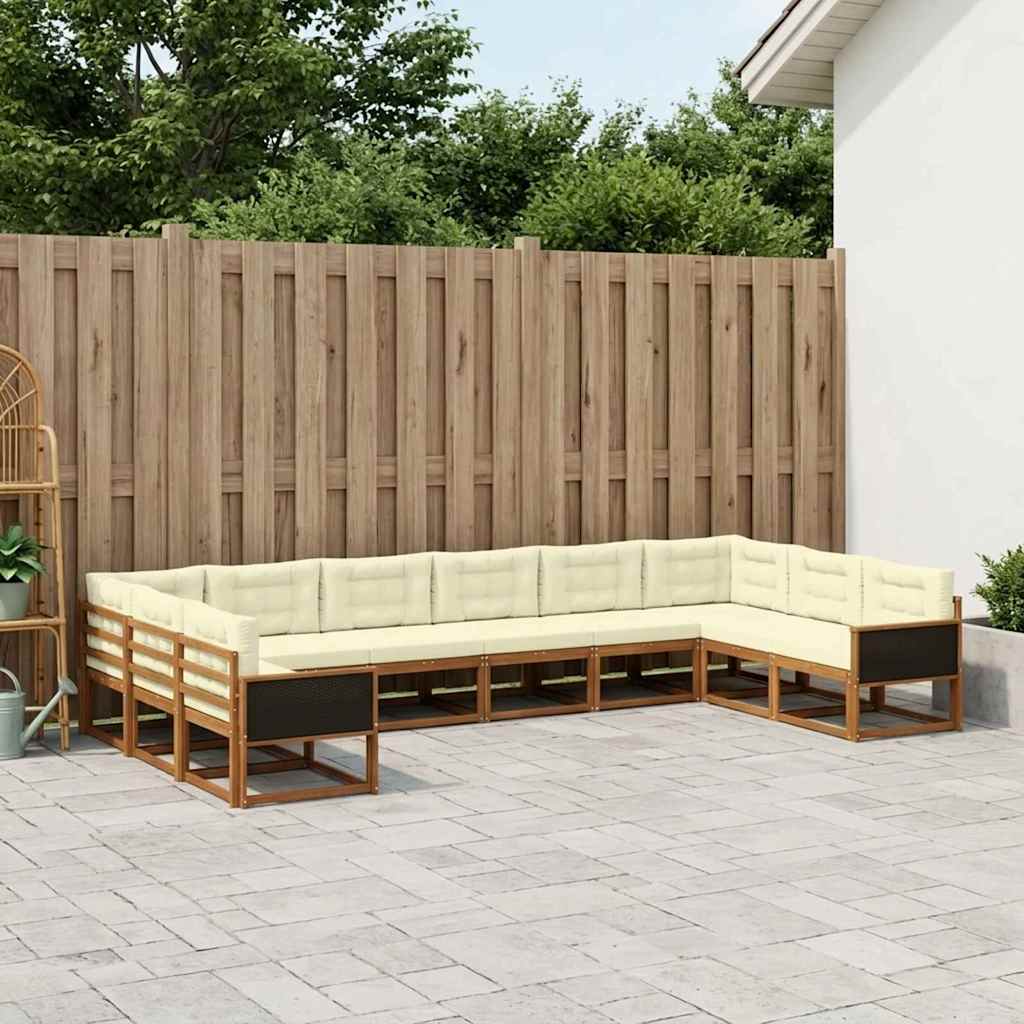 vidaXL Σειρά Καναπέ Εξωτερικού με μαξιλάρι 10 pcs Φυσικό και Κρέμα