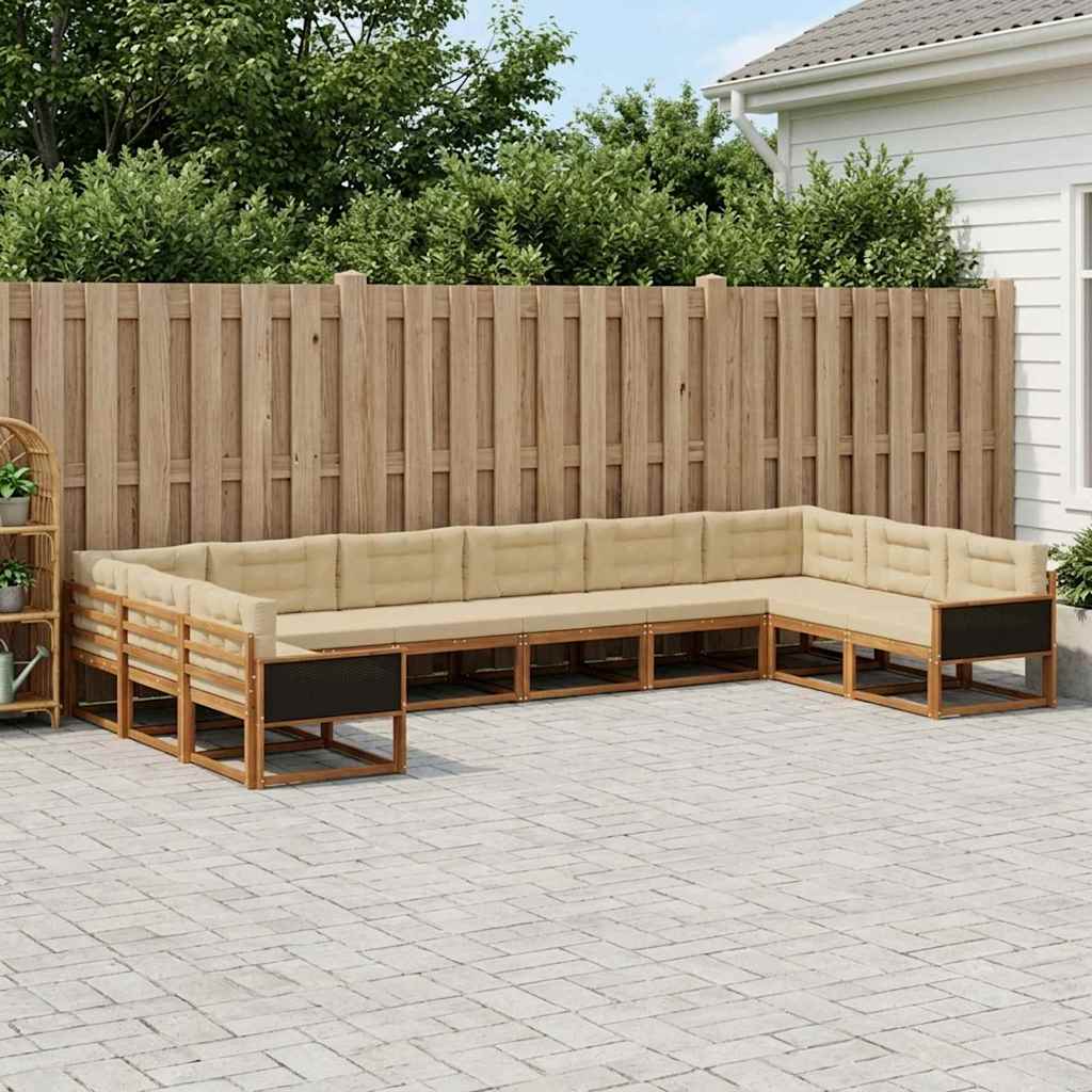 vidaXL Σειρά Καναπέ Εξωτερικού με μαξιλάρι 10 pcs Φυσικό και Μπεζ