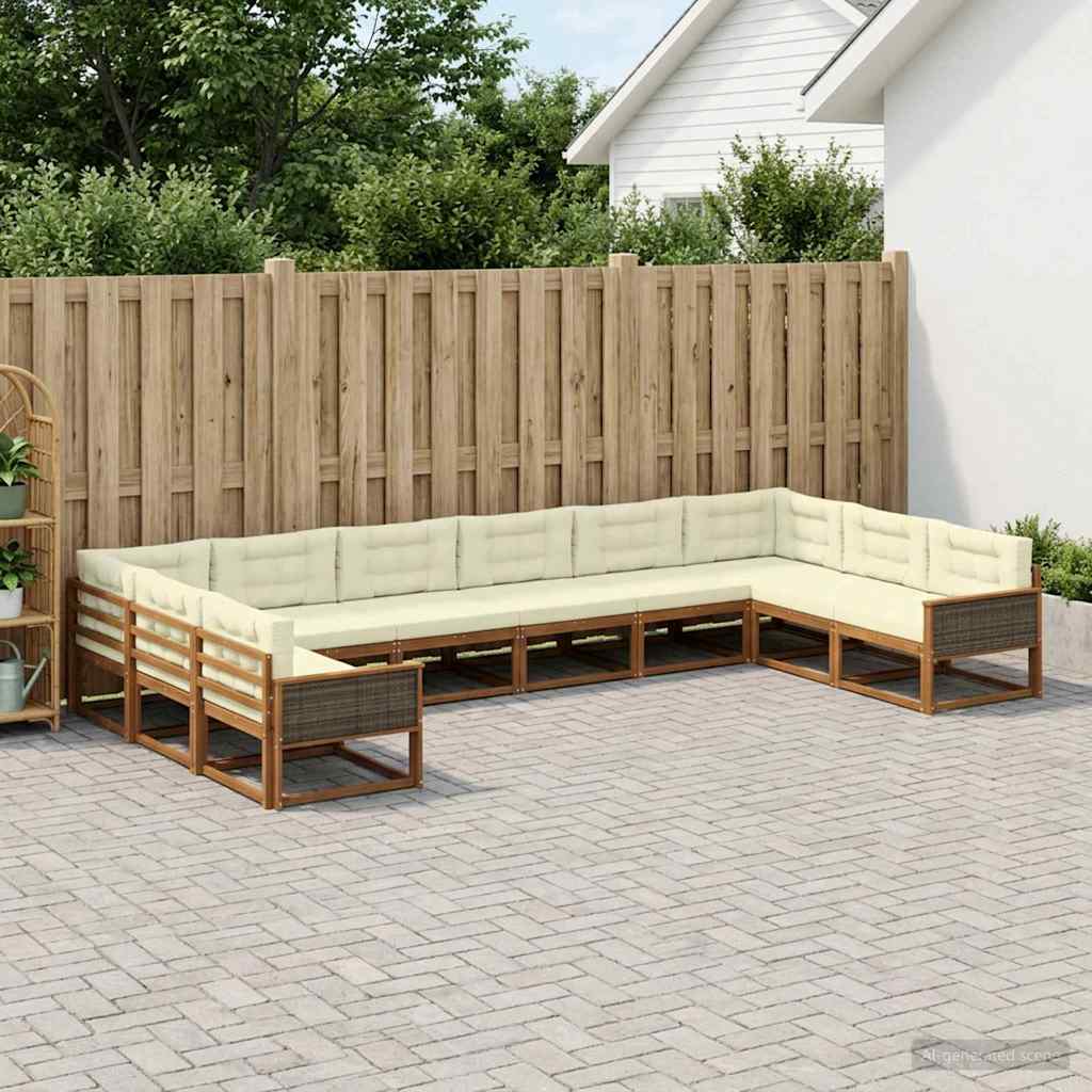 vidaXL Σειρά Καναπέ Εξωτερικού με μαξιλάρι 10 pcs Φυσικό και Κρέμα