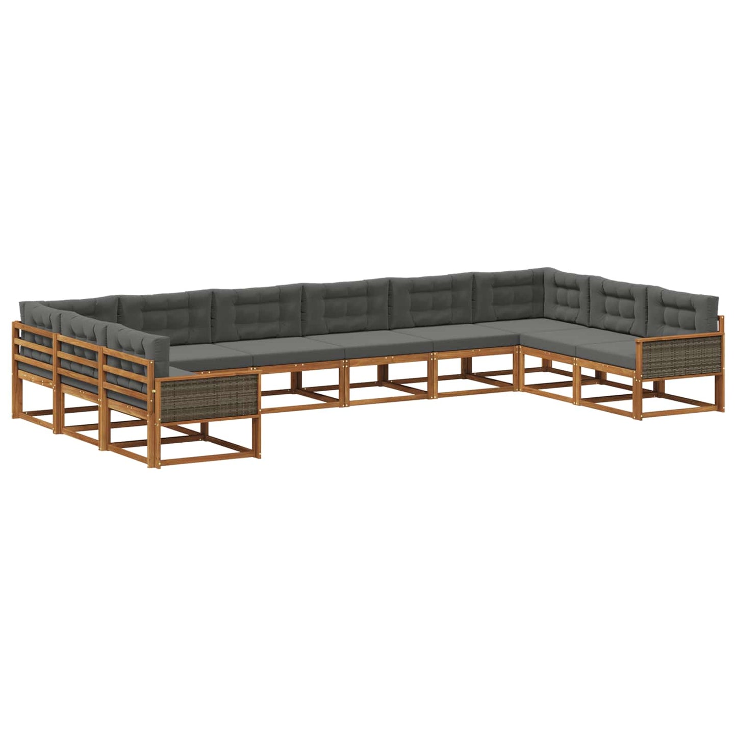 vidaXL Σειρά Καναπέ Εξωτερικού με μαξιλάρι 10 pcs Φυσικό και Ανθρακί