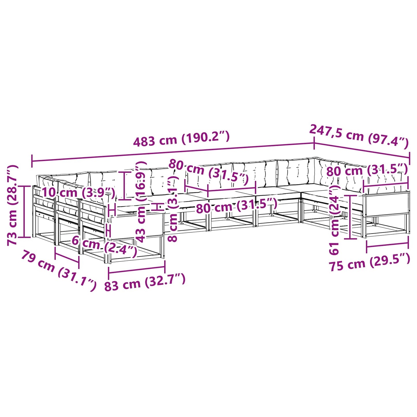 vidaXL Σειρά Καναπέ Εξωτερικού με μαξιλάρι 10 pcs Φυσικό και Κρέμα