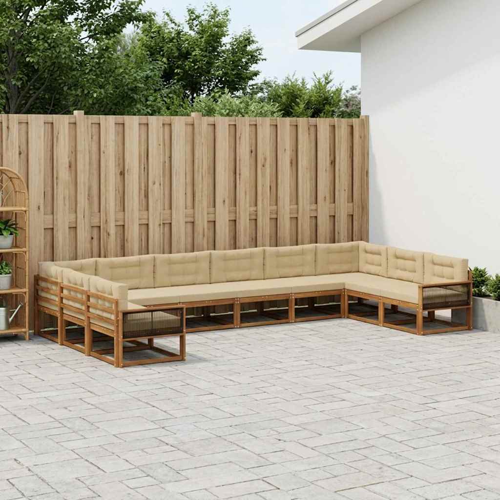 vidaXL Σειρά Καναπέ Εξωτερικού με μαξιλάρι 10 pcs Φυσικό και Μπεζ