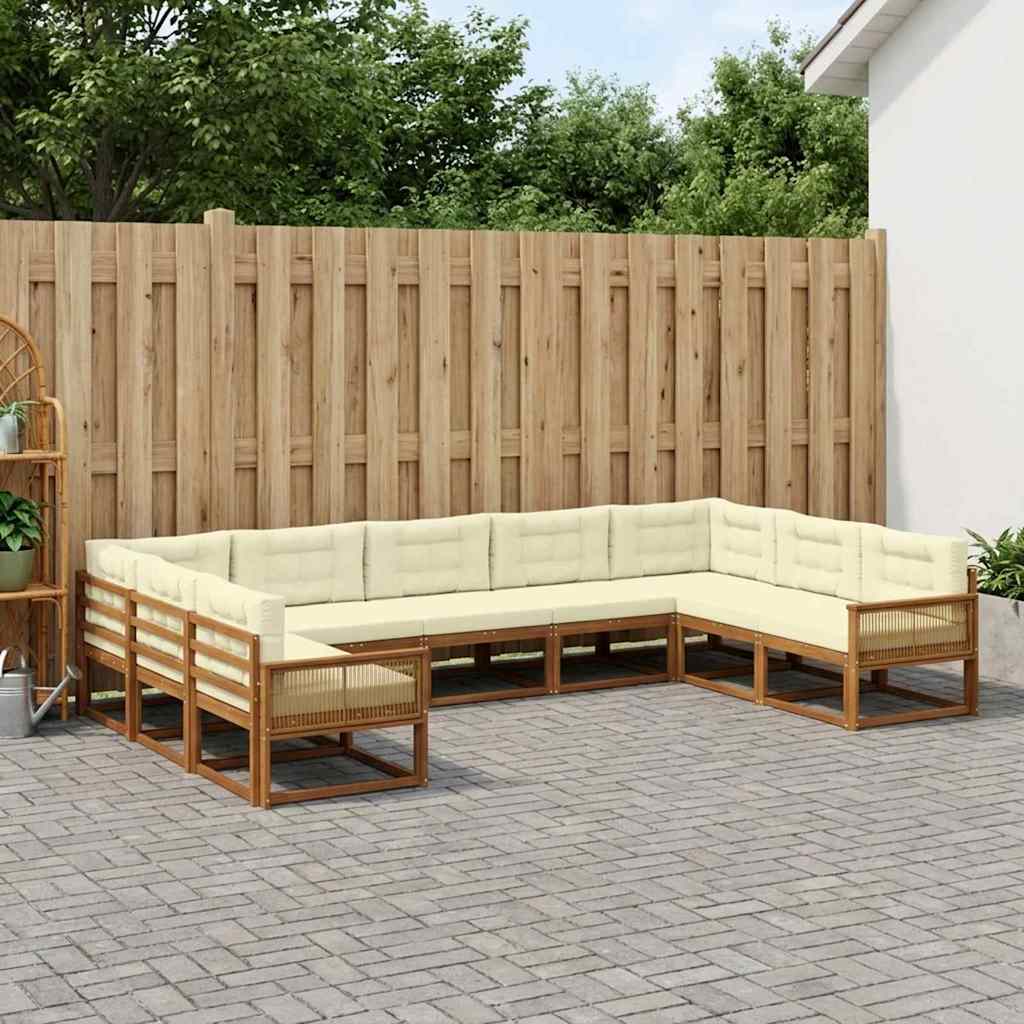vidaXL Σειρά Καναπέ Εξωτερικού με μαξιλάρι 10 pcs Φυσικό και Κρέμα