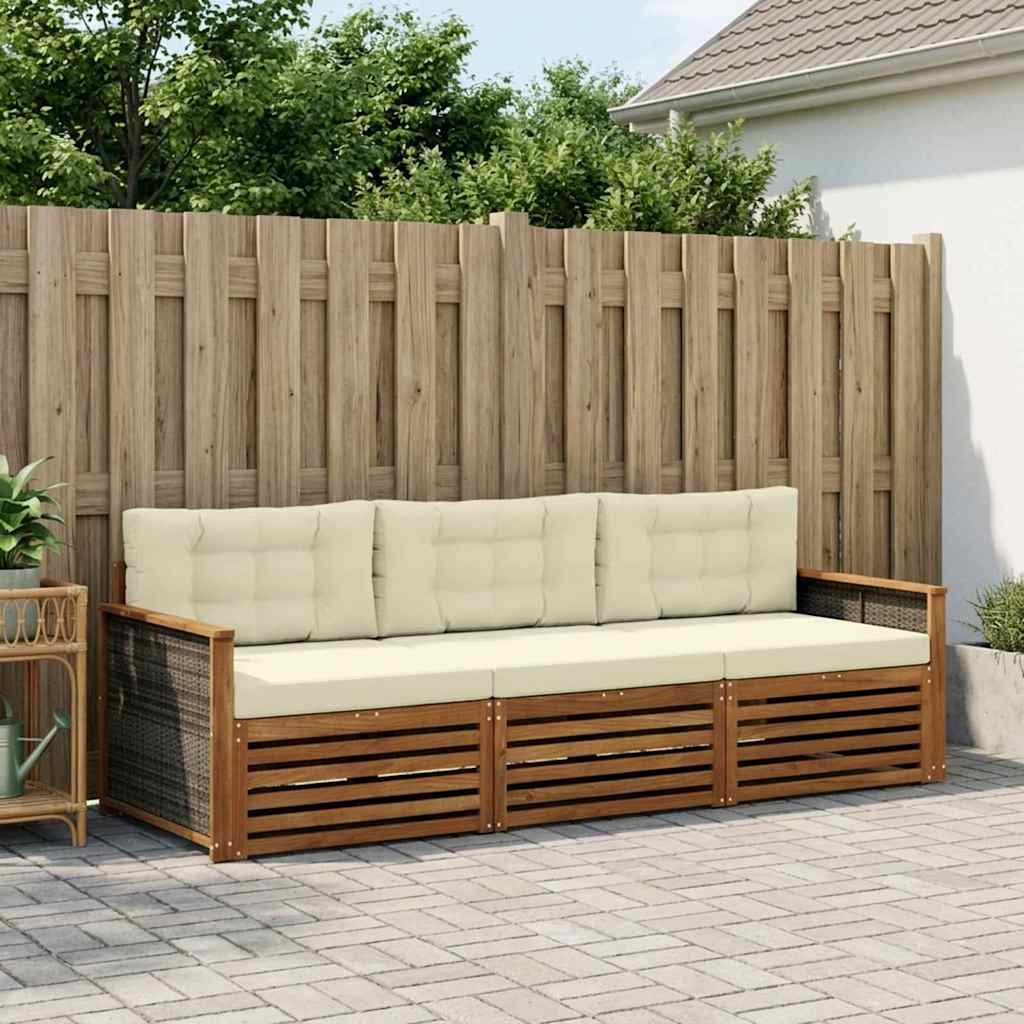 vidaXL Σειρά Καναπέ Εξωτερικού με μαξιλάρι 3 pcs Φυσικό και Κρέμα