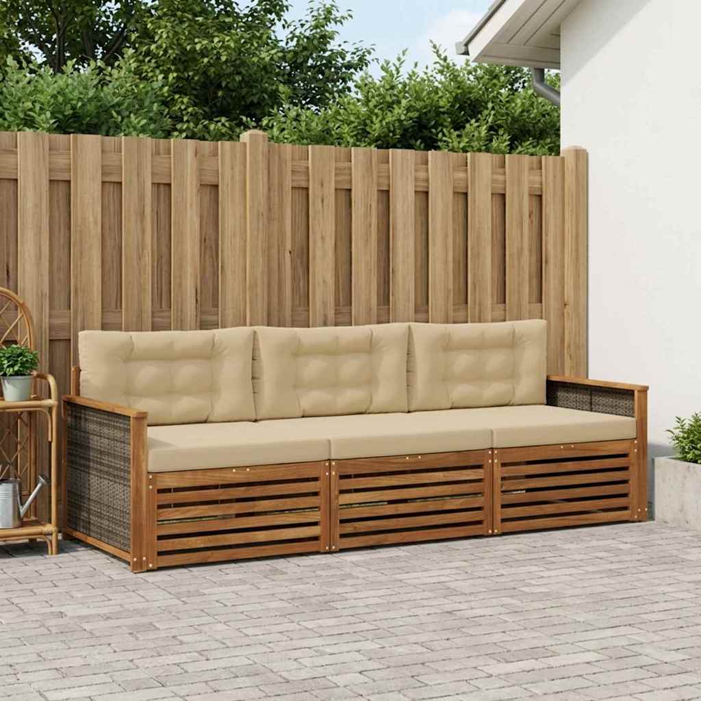 vidaXL Σειρά Καναπέ Εξωτερικού με μαξιλάρι 3 pcs Φυσικό και Μπεζ