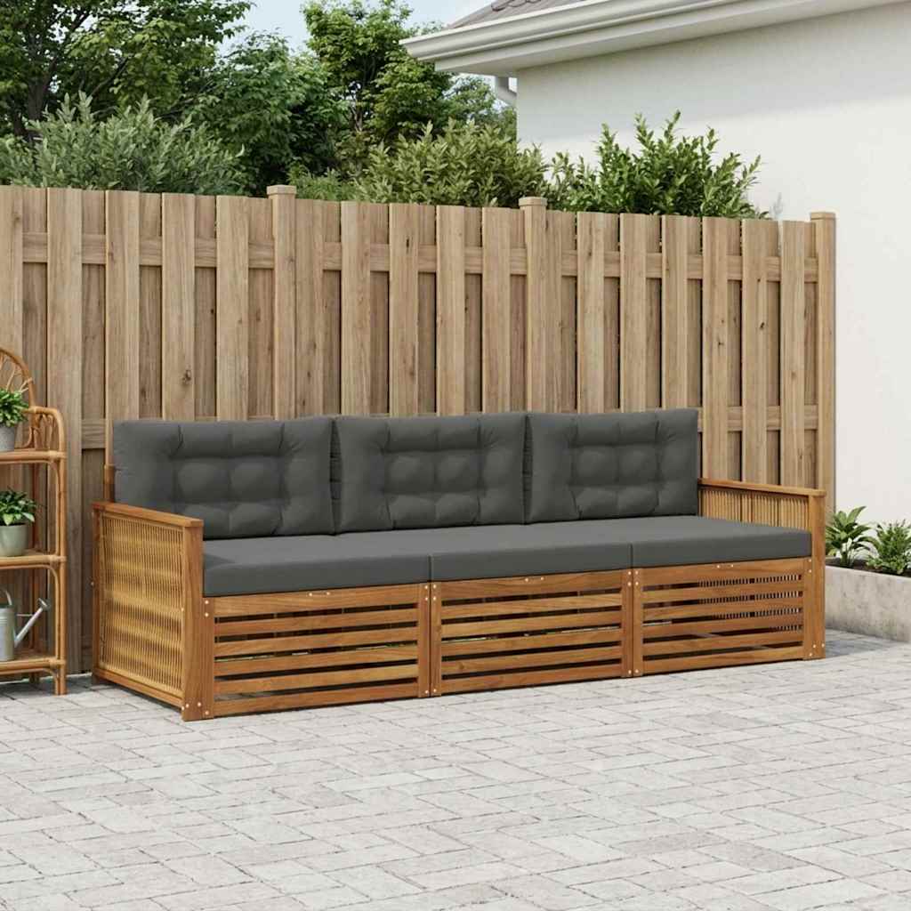 vidaXL Σειρά Καναπέ Εξωτερικού με μαξιλάρι 3 pcs Φυσικό και Ανθρακί