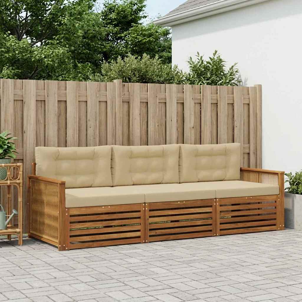 vidaXL Σειρά Καναπέ Εξωτερικού με μαξιλάρι 3 pcs Φυσικό και Μπεζ