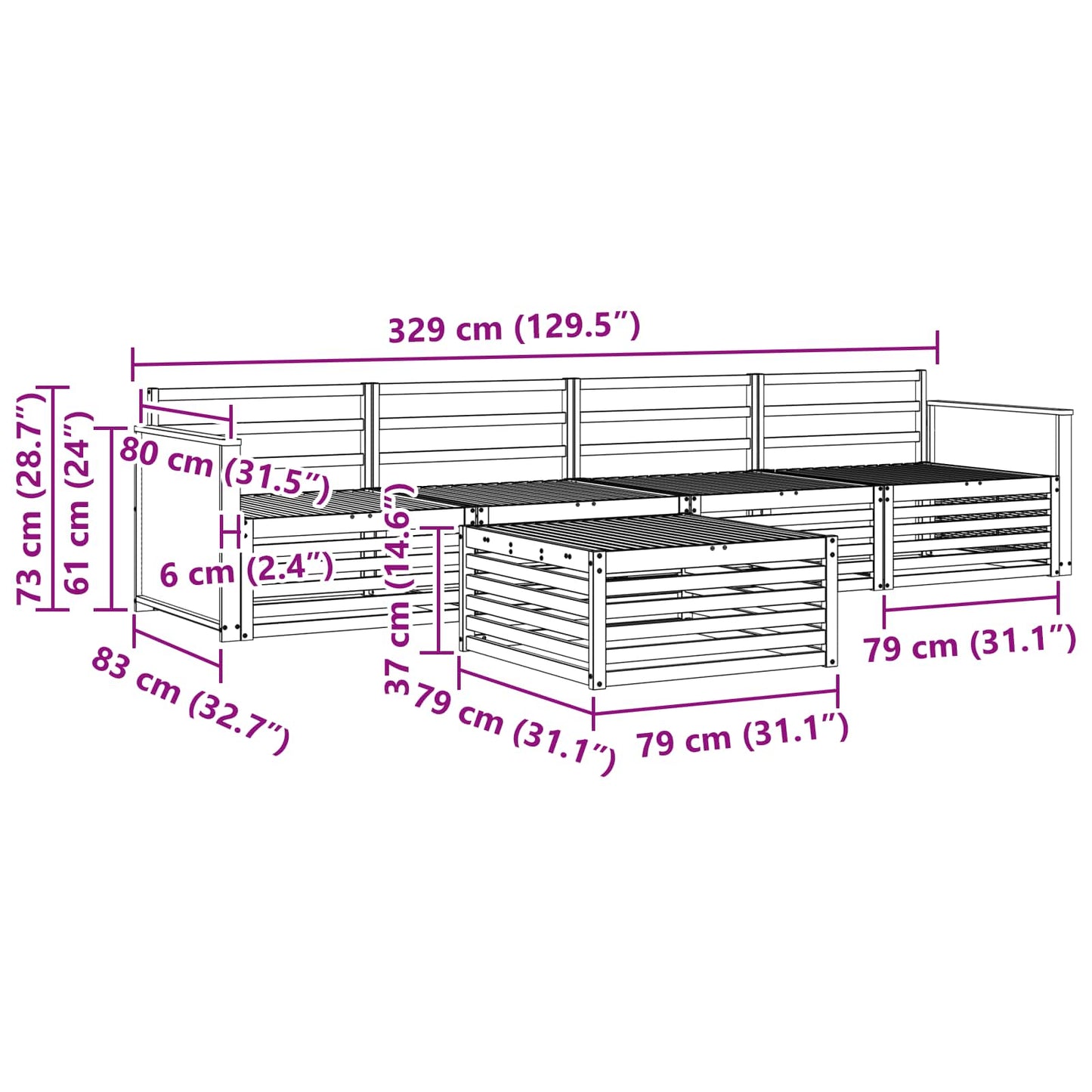 vidaXL Σειρά Καναπέ Εξωτερικού 5 pcs Φυσικό Στερεό Ξύλο Ακακίας