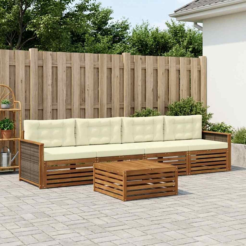 vidaXL Σειρά Καναπέ Εξωτερικού με μαξιλάρι 5 pcs Φυσικό και Κρέμα