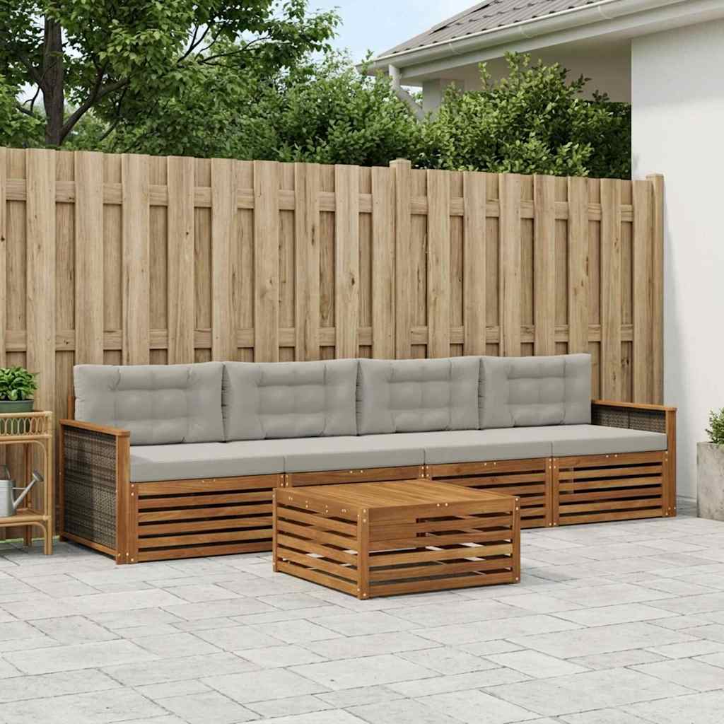 vidaXL Σειρά Καναπέ Εξωτερικού 5 pcs Φυσικό και Ανοιχτό Γκρι