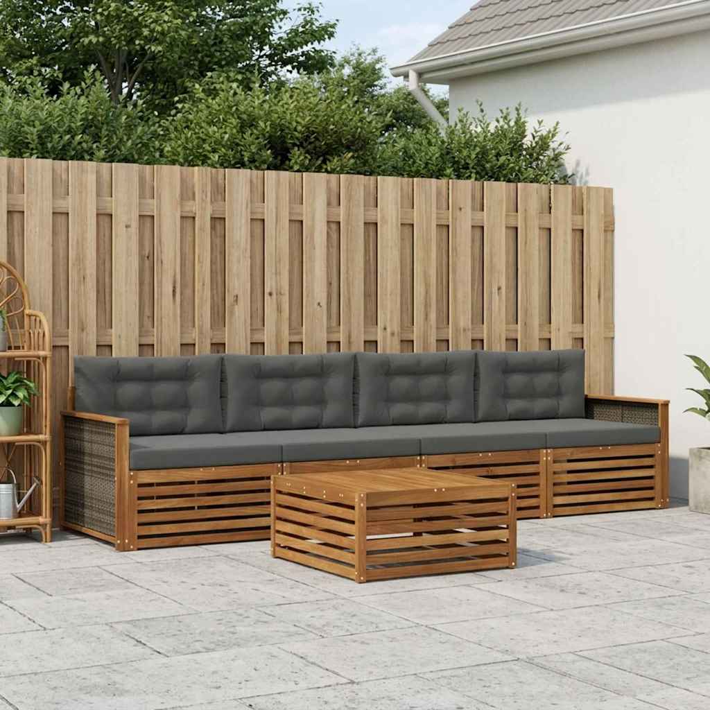 vidaXL Σειρά Καναπέ Εξωτερικού με μαξιλάρι 5 pcs Φυσικό και Ανθρακί