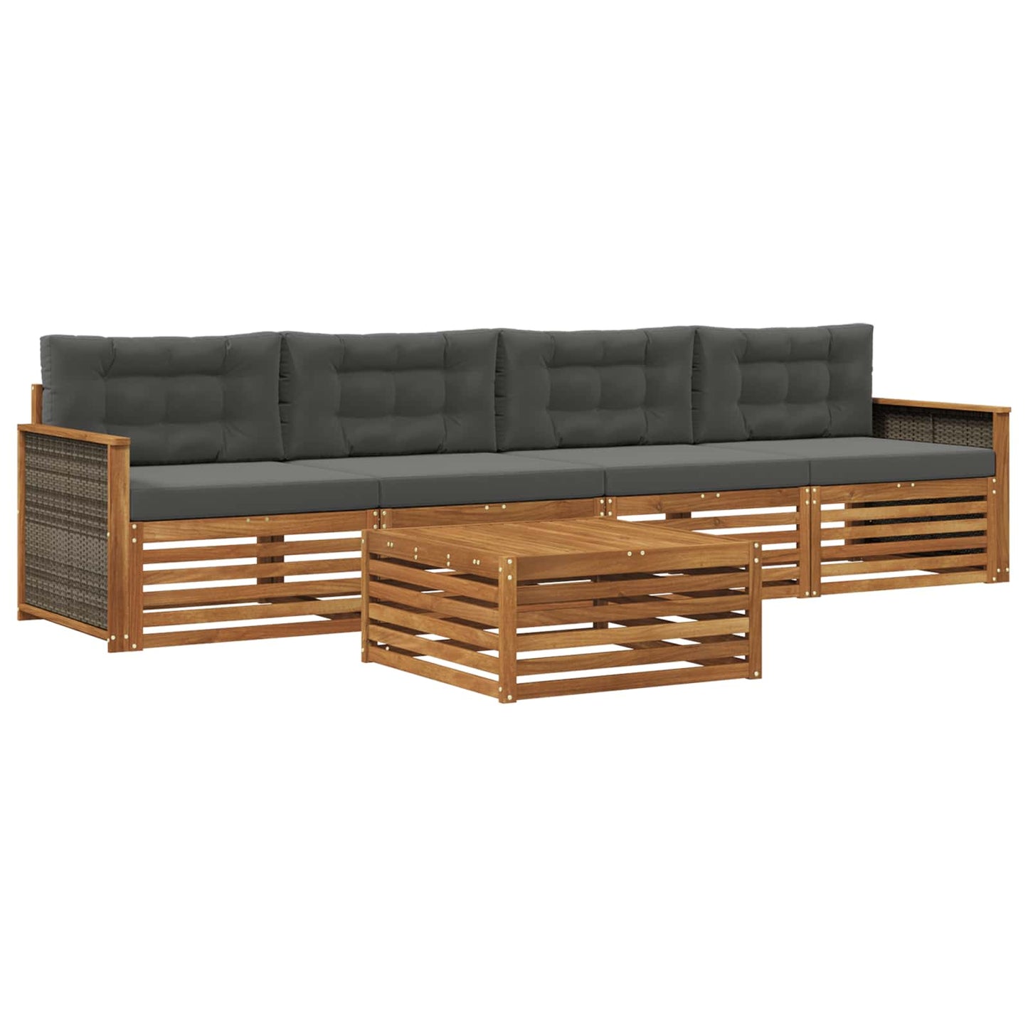 vidaXL Σειρά Καναπέ Εξωτερικού με μαξιλάρι 5 pcs Φυσικό και Ανθρακί