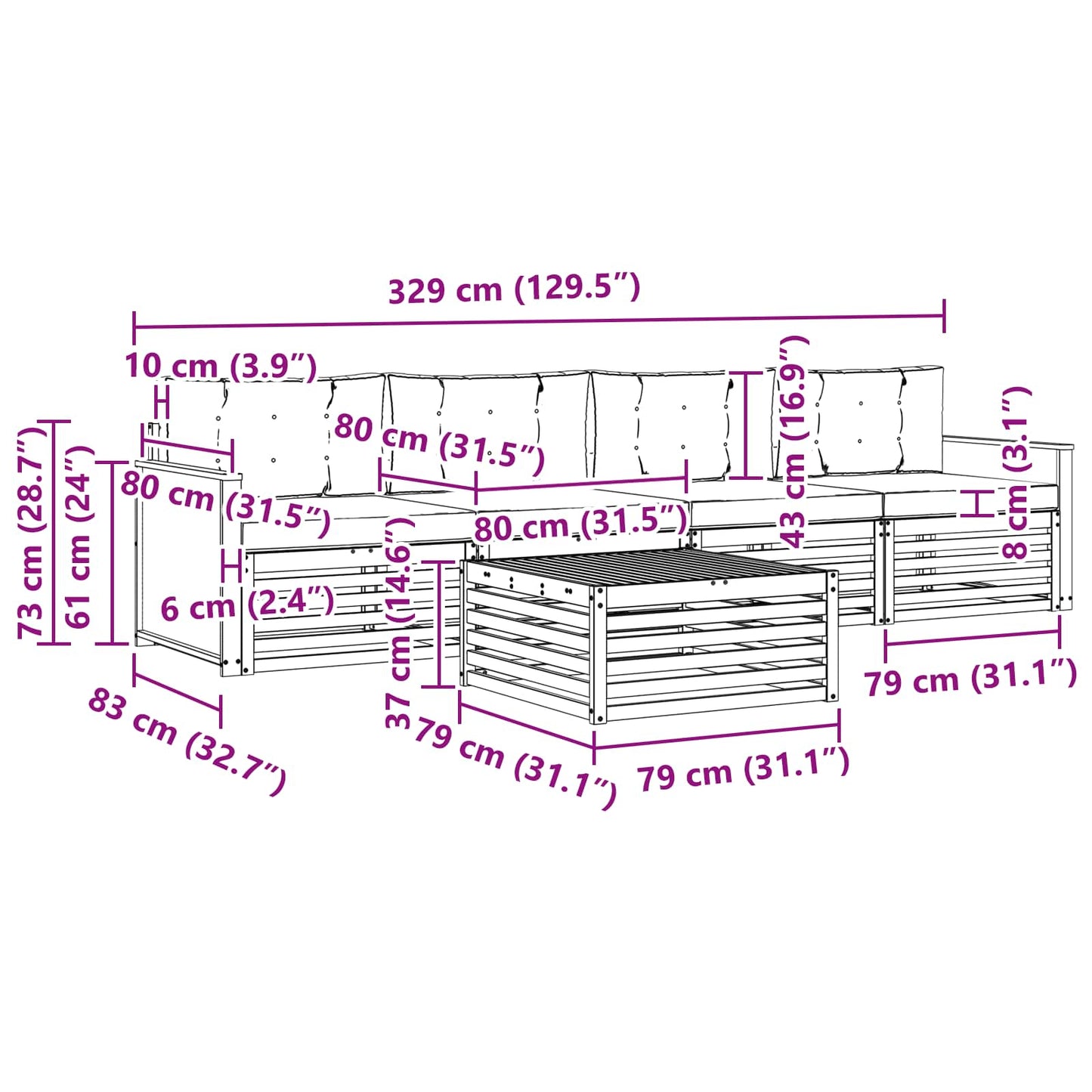 vidaXL Σειρά Καναπέ Εξωτερικού με μαξιλάρι 5 pcs Φυσικό και Ανθρακί