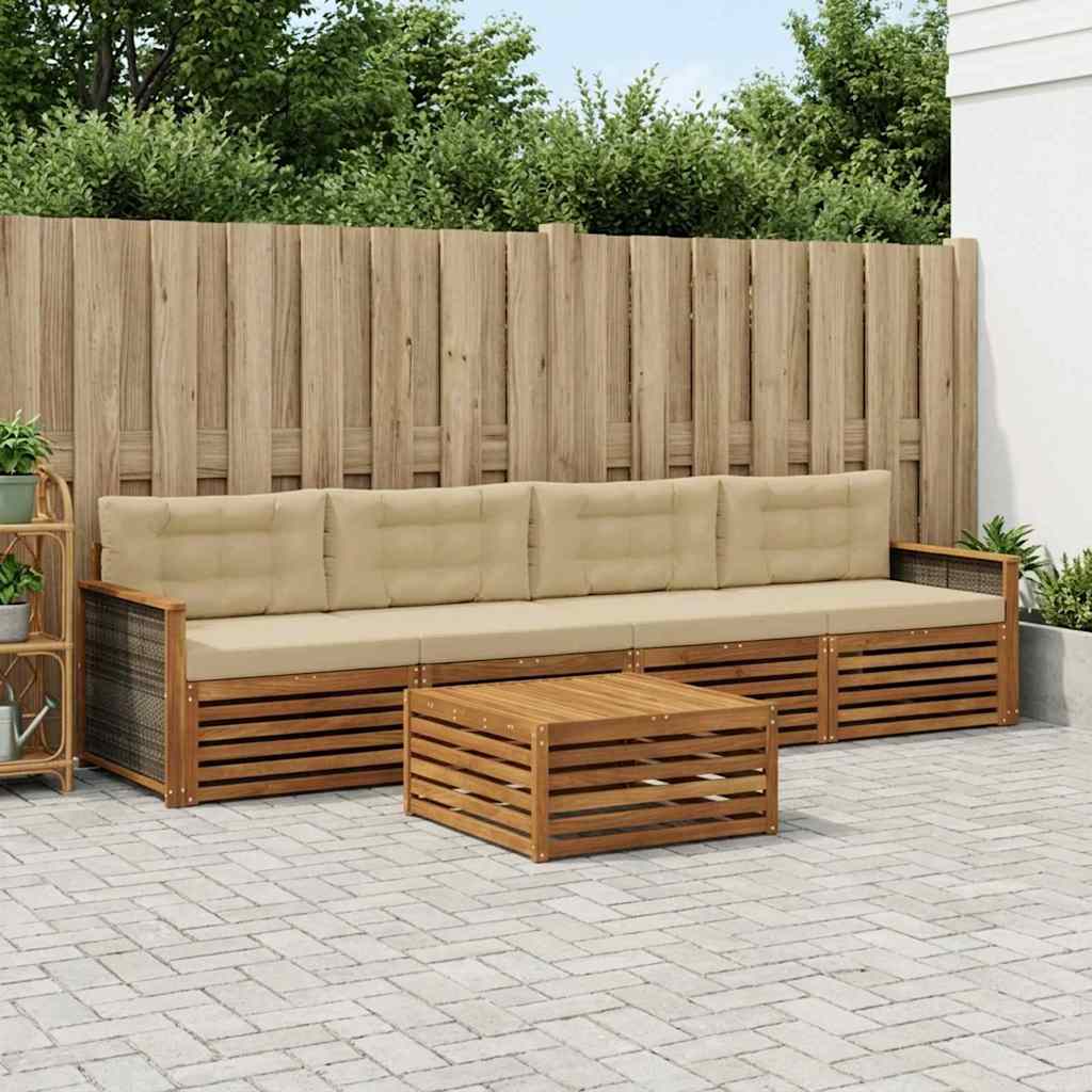 vidaXL Σειρά Καναπέ Εξωτερικού με μαξιλάρι 5 pcs Φυσικό και Μπεζ
