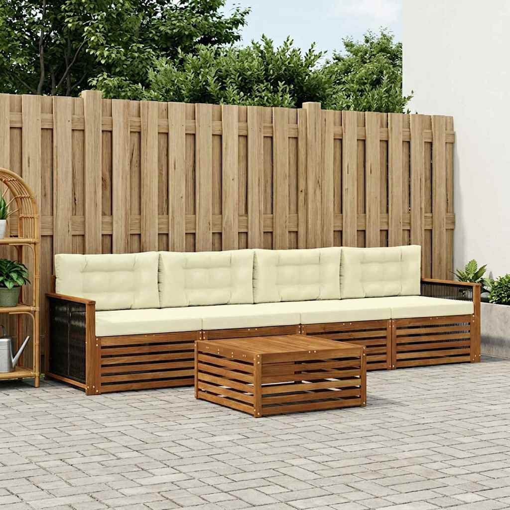 vidaXL Σειρά Καναπέ Εξωτερικού με μαξιλάρι 5 pcs Φυσικό και Κρέμα