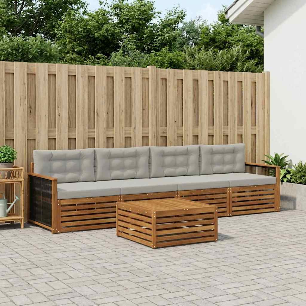 vidaXL Σειρά Καναπέ Εξωτερικού 5 pcs Φυσικό και Ανοιχτό Γκρι