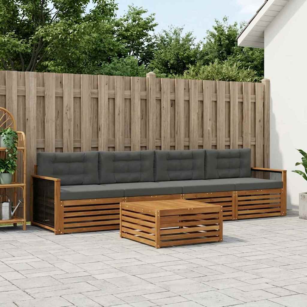 vidaXL Σειρά Καναπέ Εξωτερικού με μαξιλάρι 5 pcs Φυσικό και Ανθρακί