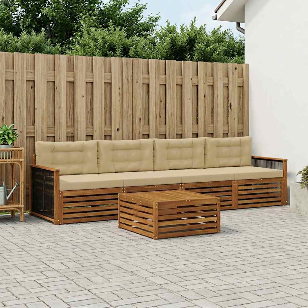 vidaXL Σειρά Καναπέ Εξωτερικού με μαξιλάρι 5 pcs Φυσικό και Μπεζ