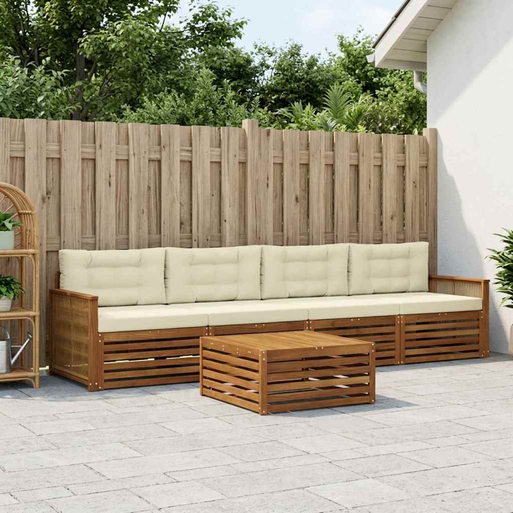 vidaXL Σειρά Καναπέ Εξωτερικού με μαξιλάρι 5 pcs Φυσικό και Κρέμα