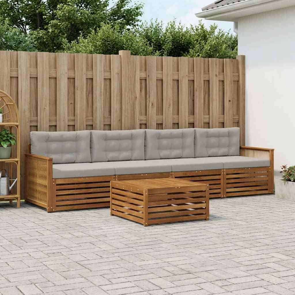 vidaXL Σειρά Καναπέ Εξωτερικού 5 pcs Φυσικό και Ανοιχτό Γκρι
