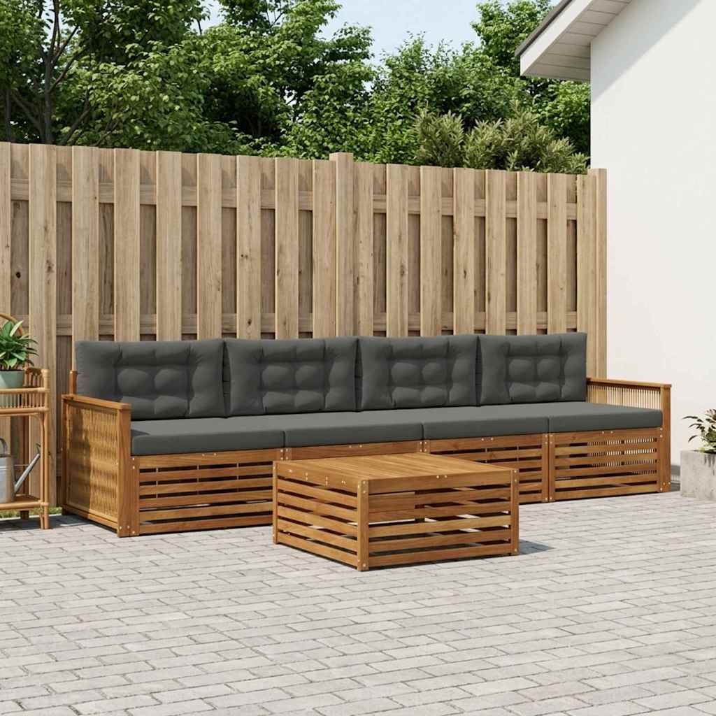 vidaXL Σειρά Καναπέ Εξωτερικού με μαξιλάρι 5 pcs Φυσικό και Ανθρακί