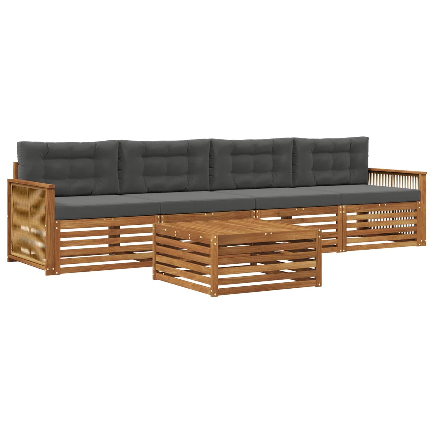 vidaXL Σειρά Καναπέ Εξωτερικού με μαξιλάρι 5 pcs Φυσικό και Ανθρακί