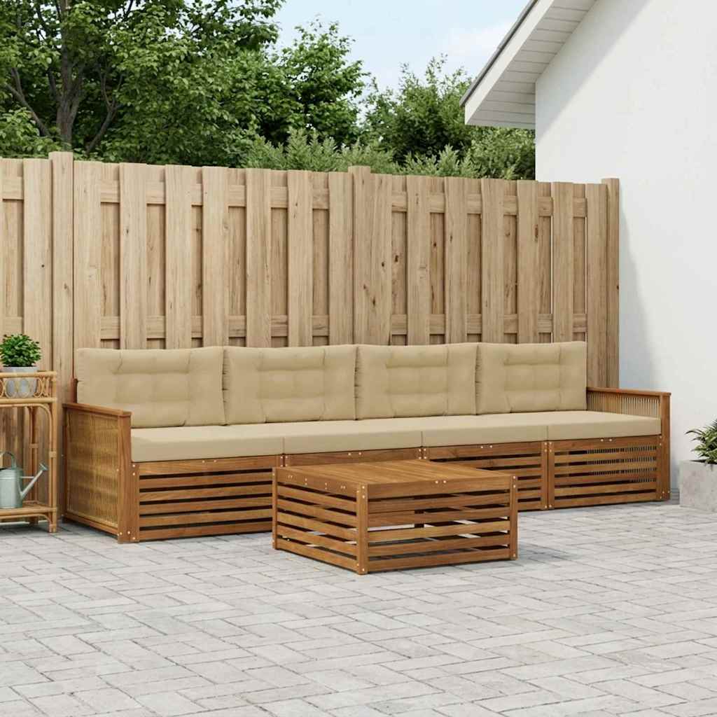 vidaXL Σειρά Καναπέ Εξωτερικού με μαξιλάρι 5 pcs Φυσικό και Μπεζ