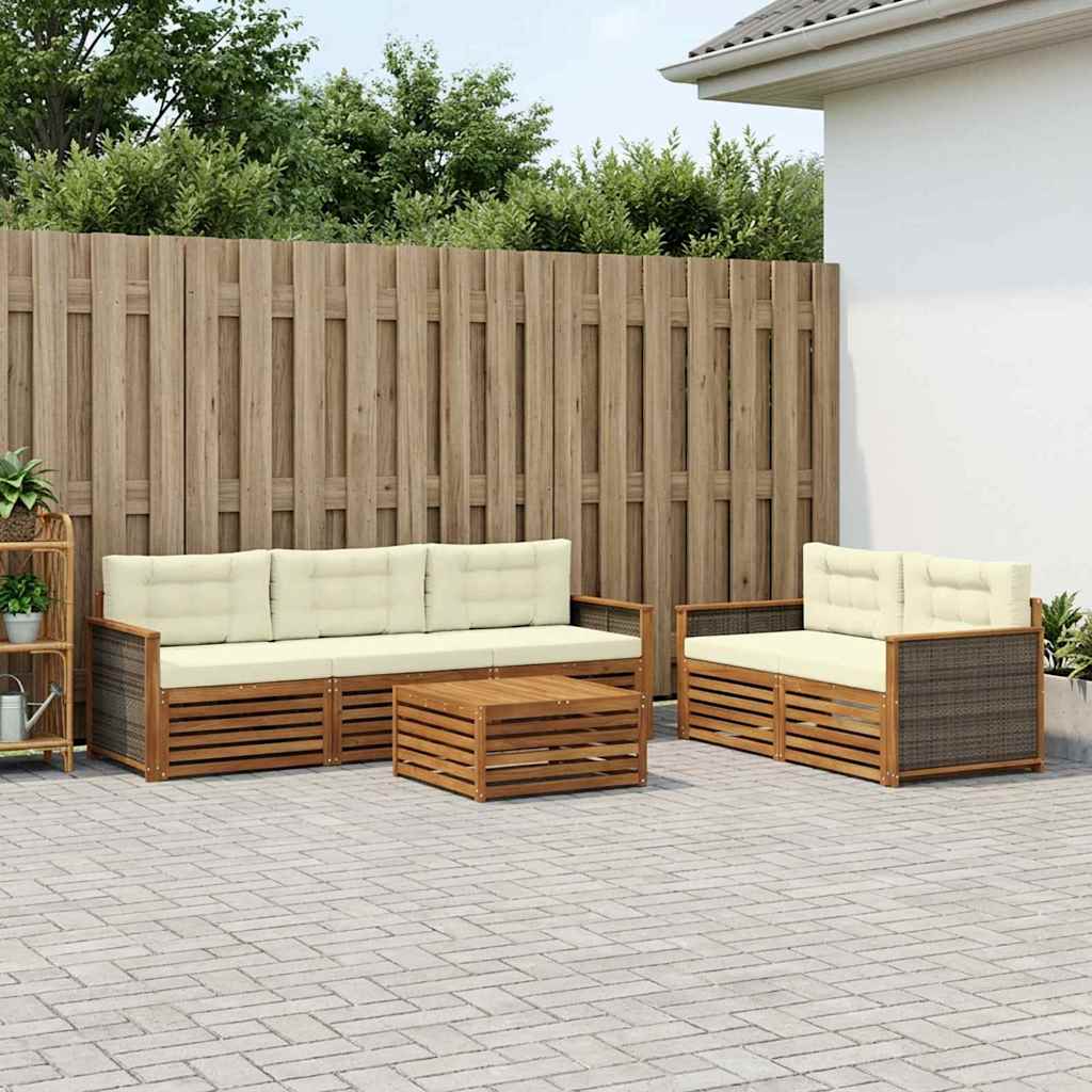 vidaXL Σειρά Καναπέ Εξωτερικού με μαξιλάρι 6 pcs Φυσικό και Κρέμα