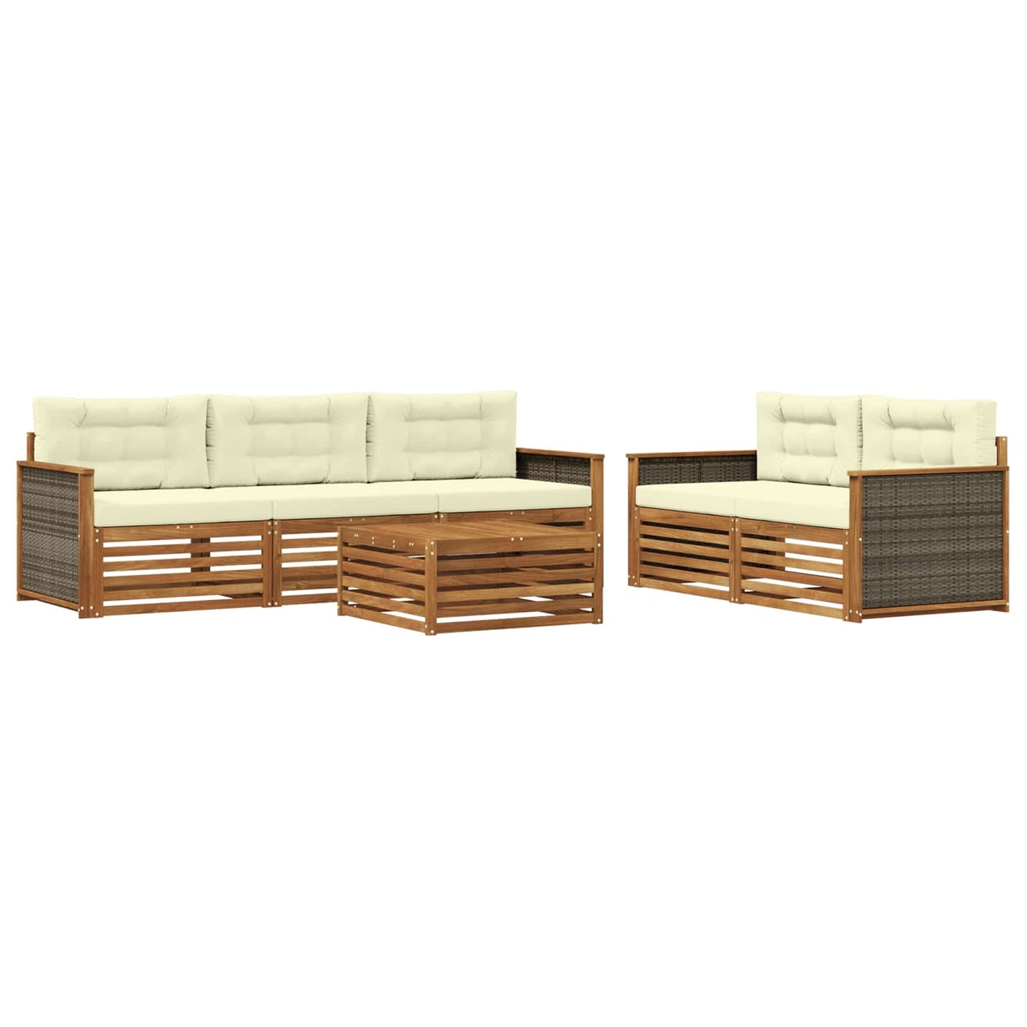 vidaXL Σειρά Καναπέ Εξωτερικού με μαξιλάρι 6 pcs Φυσικό και Κρέμα