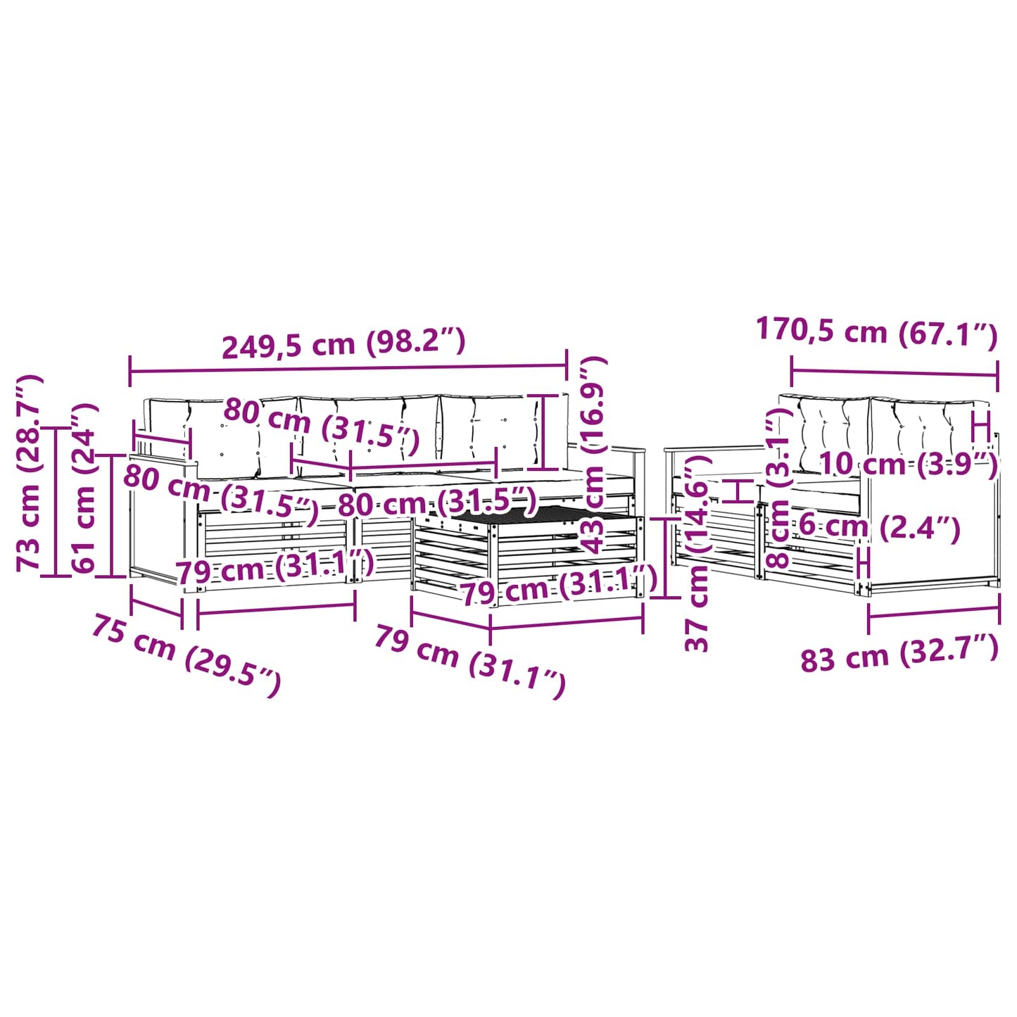 vidaXL Σειρά Καναπέ Εξωτερικού με μαξιλάρι 6 pcs Φυσικό και Ανθρακί
