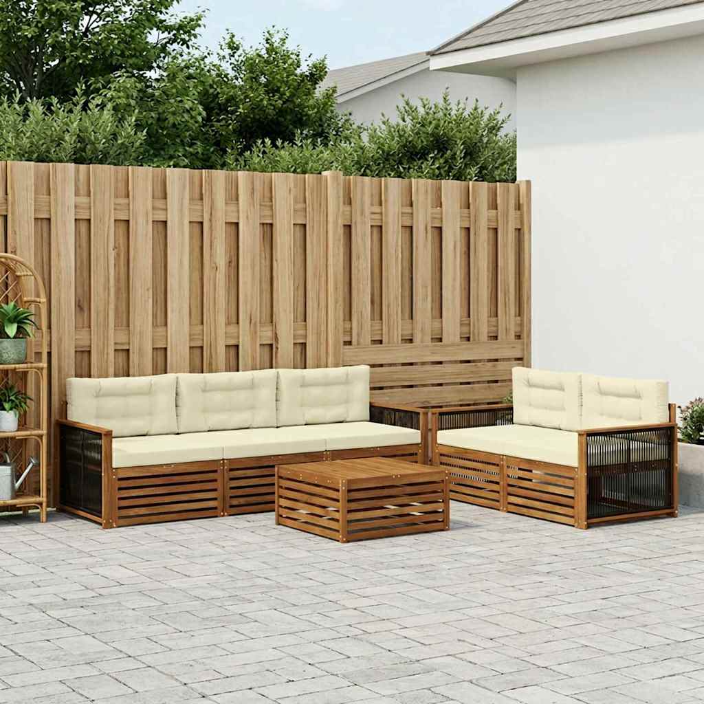 vidaXL Σειρά Καναπέ Εξωτερικού με μαξιλάρι 6 pcs Φυσικό και Κρέμα