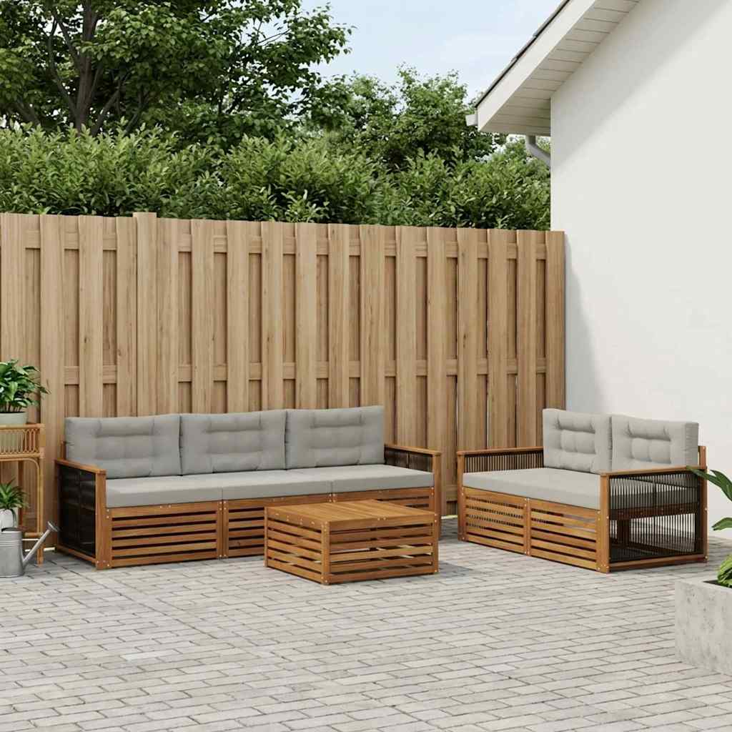 vidaXL Σειρά Καναπέ Εξωτερικού 6 pcs Φυσικό και Ανοιχτό Γκρι