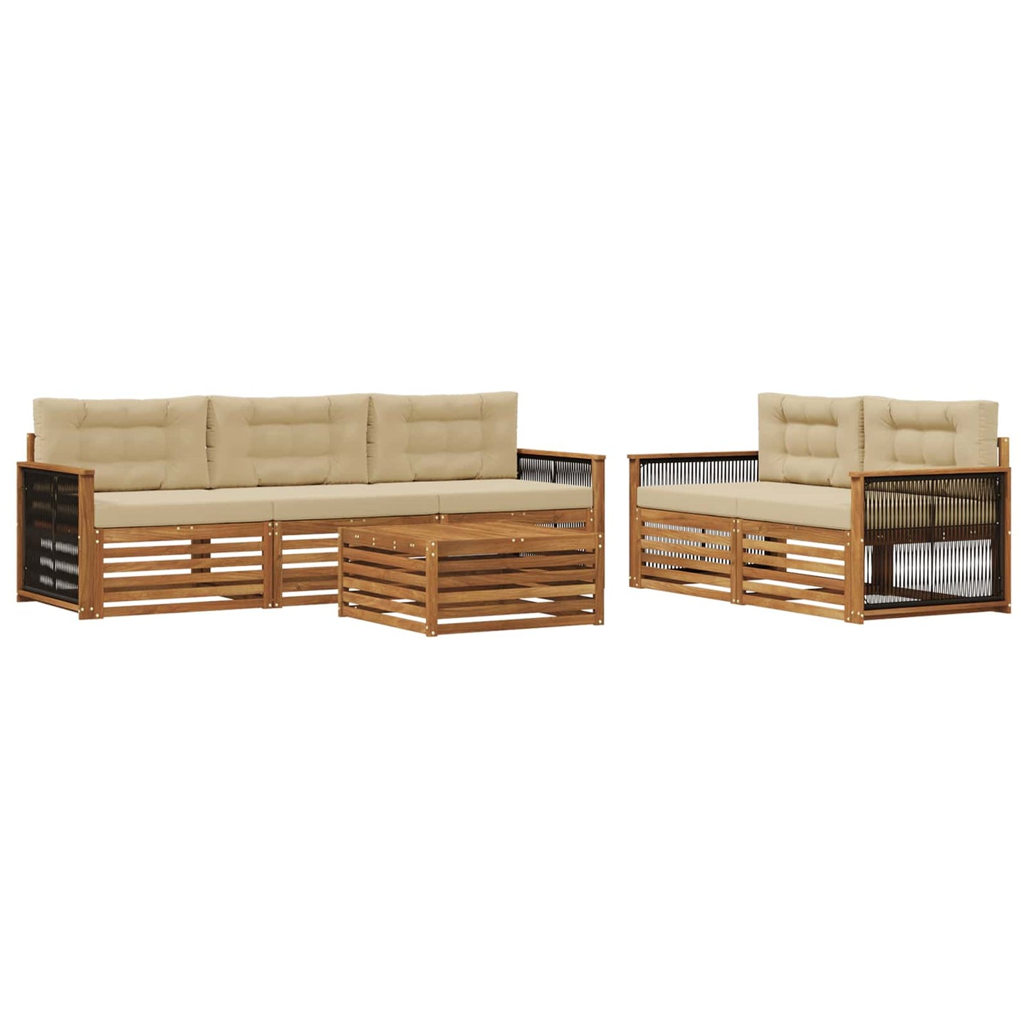 vidaXL Σειρά Καναπέ Εξωτερικού με μαξιλάρι 6 pcs Φυσικό και Μπεζ